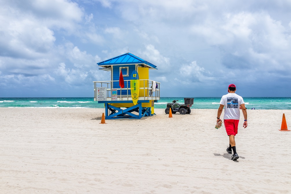 Atlantic ocean coast in Miami, Florida sunny day 